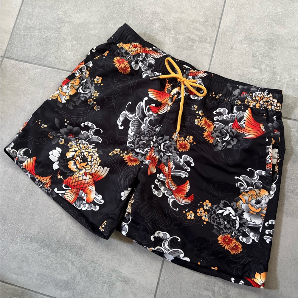 Floral Koi Print Swim Trunks - Men’s Small